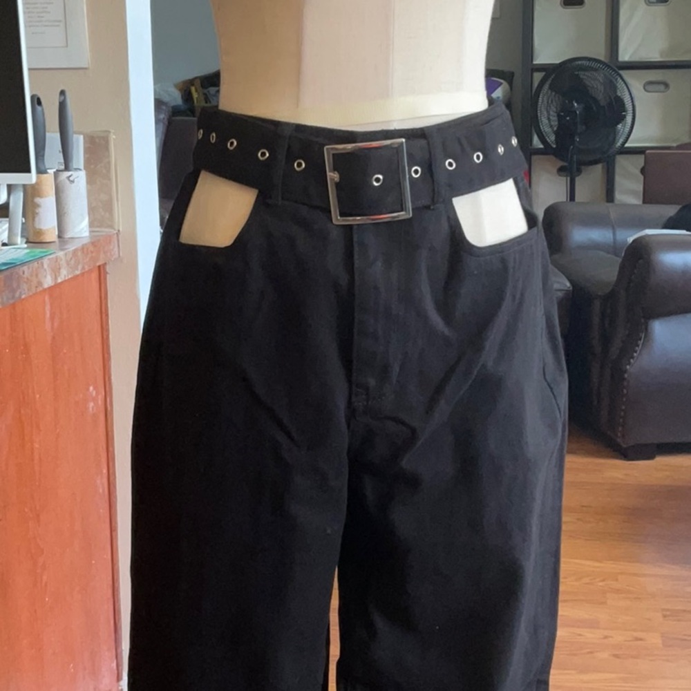 WE WORE WHAT Black Cut Out Straight Twill Denim Size 28, NWT